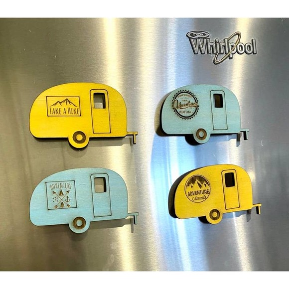 Set of 4 Wood Farmhouse Inspired Camper Themed Magnets (CAMPM) - Picture 4 of 4